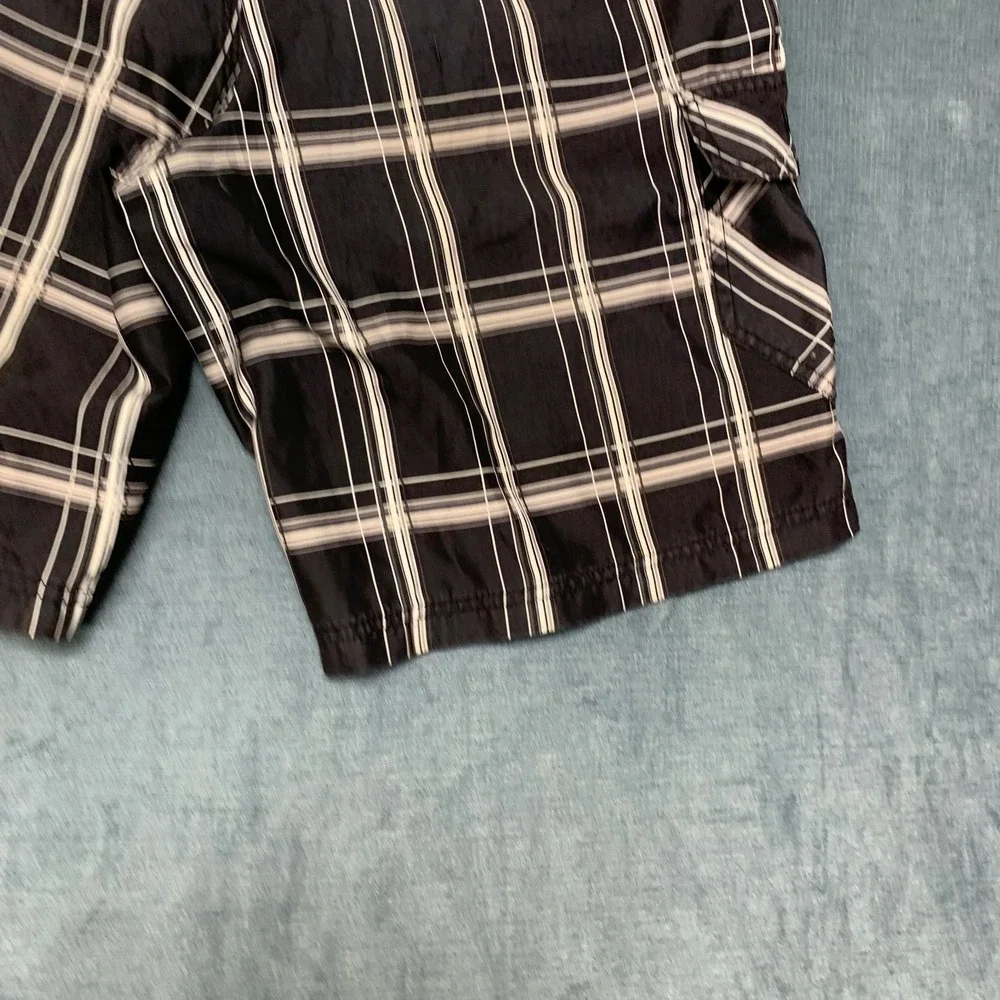 Hurley Board Shorts Mens 36W Black Plaid Comfort Cargo Pockets Logo Surfing
